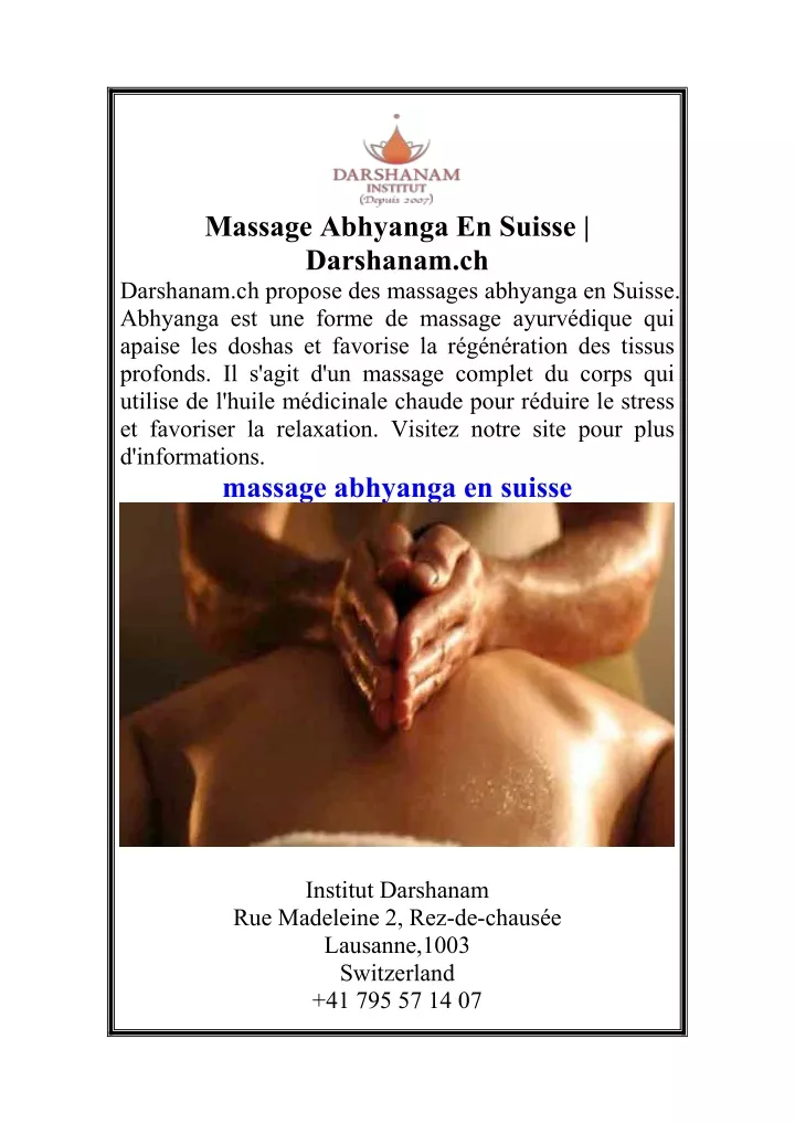 massage abhyanga en suisse darshanam ch darshanam