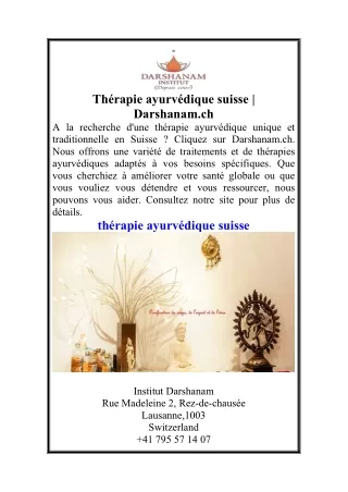 Thérapie ayurvédique suisse  Darshanam.ch