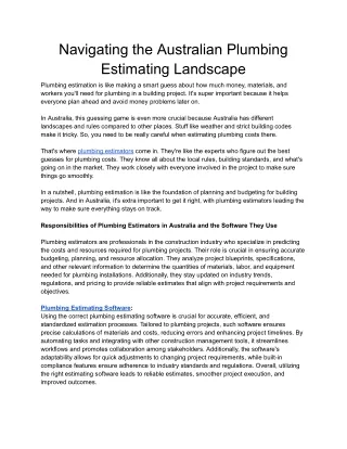 Navigating the Australian Plumbing Estimating Landscape