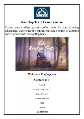 Roof Top Tent  Ccamp.com.au