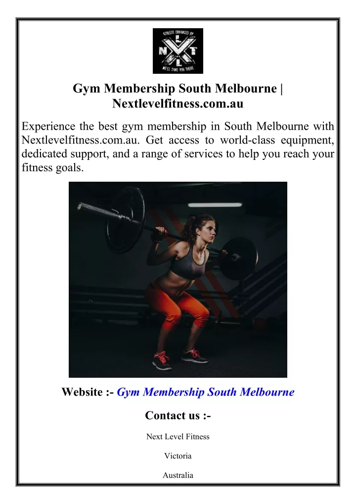 gym membership south melbourne nextlevelfitness