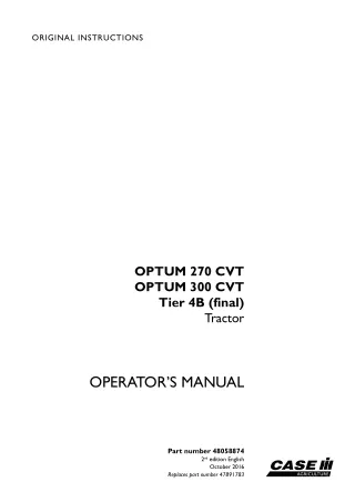 Case IH OPTUM 270CVT OPTUM 300CVT Tier4B (final) Tractor Operator’s Manual Instant Download (Publication No.48058874)