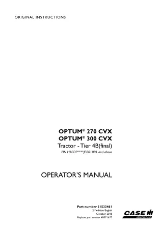 Case IH OPTUM 270CVX OPTUM 300CVX Tier4B (final) Tractor (Pin.HACOPJE801001 and above) Operator’s Manual Instant Downloa