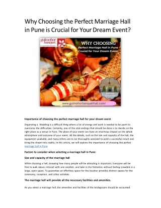 Why Choosing the Perfect Marriage Hall in Pune is Crucial for Your Dream Event