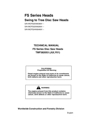 John Deere FS Series Heads Swing to Tree Disc Saw Heads Service Repair Manual (tmf382053)