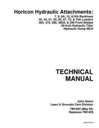 John Deere Horicon Hydraulic Attachments Service Repair Manual