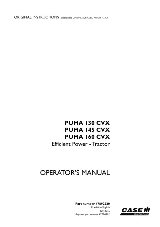 Case IH PUMA 130CVT PUMA 145CVT PUMA 160CVT Efficient Power Tractor Operator’s Manual Instant Download (Publication No.4