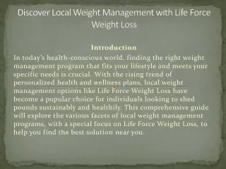 Discover Local Weight Management with Life Force Weight