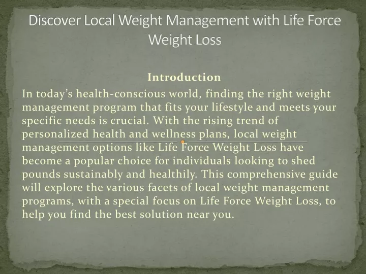discover local weight management with life force weight loss