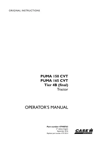 Case IH PUMA 150CVT PUMA 165CVT Tier4B (final) Tractor Operator’s Manual Instant Download (Publication No.47948763)
