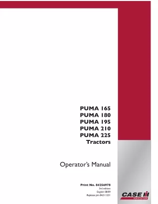 Case IH PUMA 165 PUMA 180 PUMA 195 PUMA 210 PUMA 225 Tractors Operator’s Manual Instant Download (Publication No.8425697