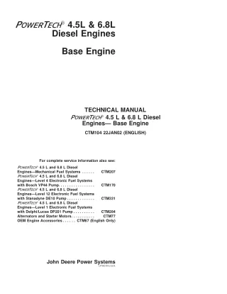 John Deere POWERTECH 4.5L & 6.8L Diesel Engines Base Engine Service Repair Manual