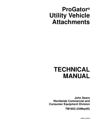John Deere ProGator Utility Vehicle Attachments Service Repair Manual