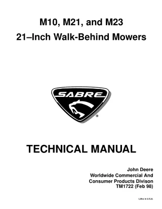 John Deere Sabre M10 21-Inch Walk-Behind Mower Service Repair Manual