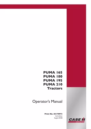 Case IH PUMA 165 PUMA 180 PUMA 195 PUMA 210 Tractors Operator’s Manual Instant Download (Publication No.84170973)