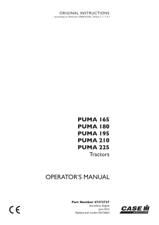 Case IH PUMA 165 PUMA180 PUMA 195 PUMA 210 PUMA 225 Tractors Operator’s Manual Instant Download (Publication No.47372727