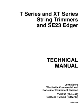 John Deere T Series and XT Series String Trimmers and SE23 Edger Service Repair Manual