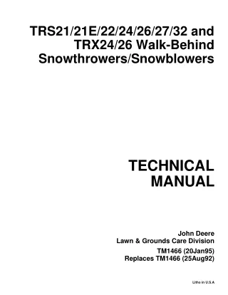 John Deere TRS21E Walk-Behind Snowthrowers & Snowblowers Service Repair Manual (TM1466)