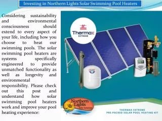Investing in Northern Lights Solar Swimming Pool Heaters