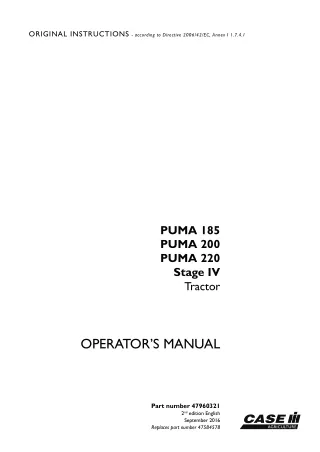 Case IH PUMA 185 PUMA 200 PUMA 220 Stage IV Tractor Operator’s Manual Instant Download (Publication No.47960321)