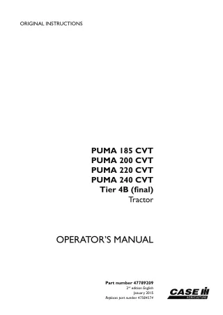 Case IH PUMA 185CVT PUMA 200CVT PUMA 220CVT PUMA 240CVT Tier4B (final) Tractor Operator’s Manual Instant Download (Publi