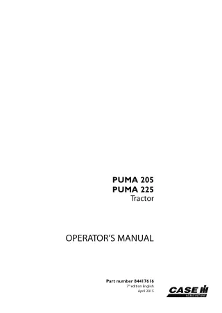 Case IH PUMA 205 PUMA 225 Tractors Operator’s Manual Instant Download (Publication No.84417616)