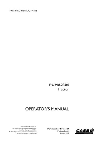 Case IH PUMA 2304 Tractor Operator’s Manual Instant Download (Publication No.51426107)