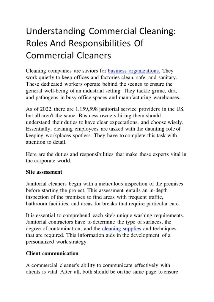 understanding commercial cleaning roles and responsibilities of commercial cleaners