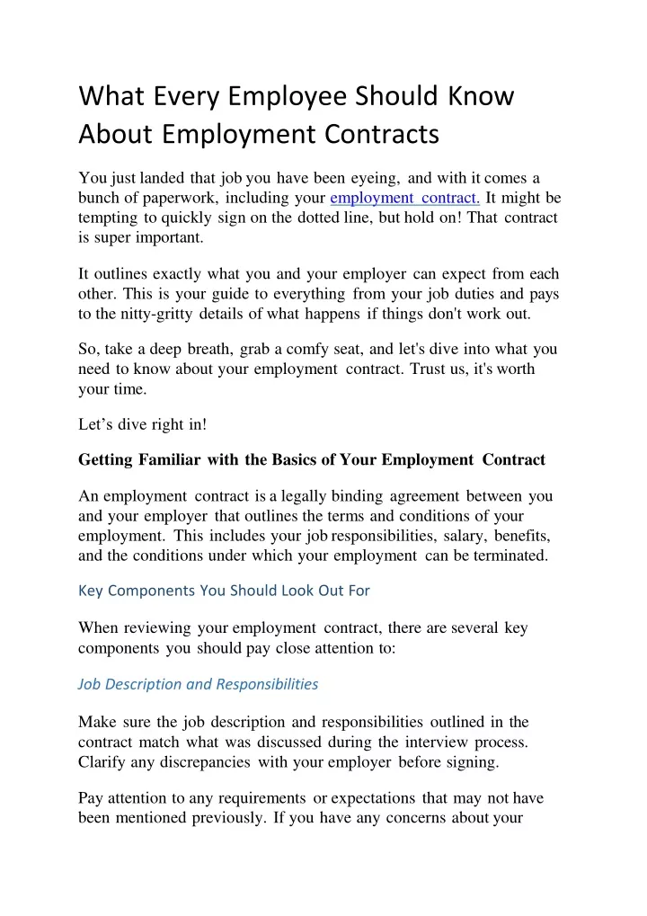 what every employee should know about employment contracts