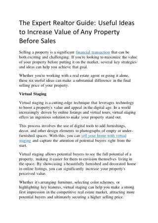 the expert realtor guide useful ideas to increase value of any property before sales