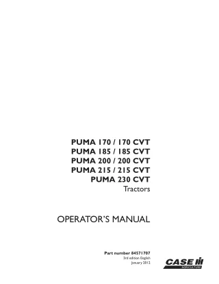 Case IH Puma 170170CVT Puma 185185CVT Puma 200200CVT Puma 215215CVT Puma 230CVT Tractors Operator’s Manual Instant Downl