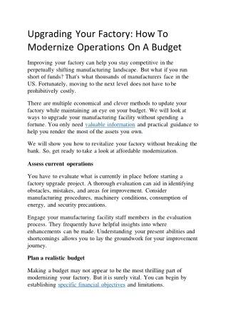 upgrading your factory how to modernize operations on a budget