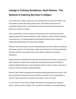Indulge in Culinary Excellence_ Heart Desires - The Epitome of Catering Services in Udaipur