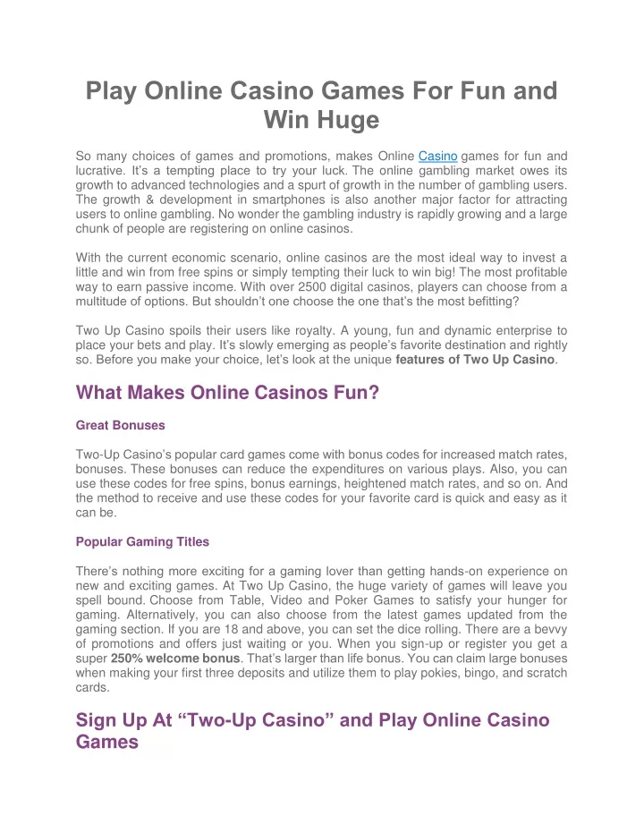 play online casino games for fun and win huge