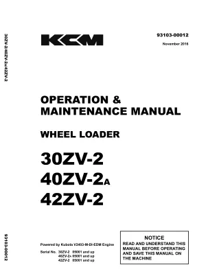 Kawasaki 30ZV-2A WHEEL LOADER Operator manual 05001 and up
