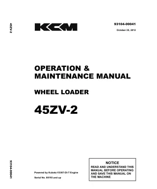 Kawasaki 45ZV-2 WHEEL LOADER Operation and Maintenance manual (Serial No. 00193 and up)