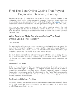 Find The Best Online Casino That Payout