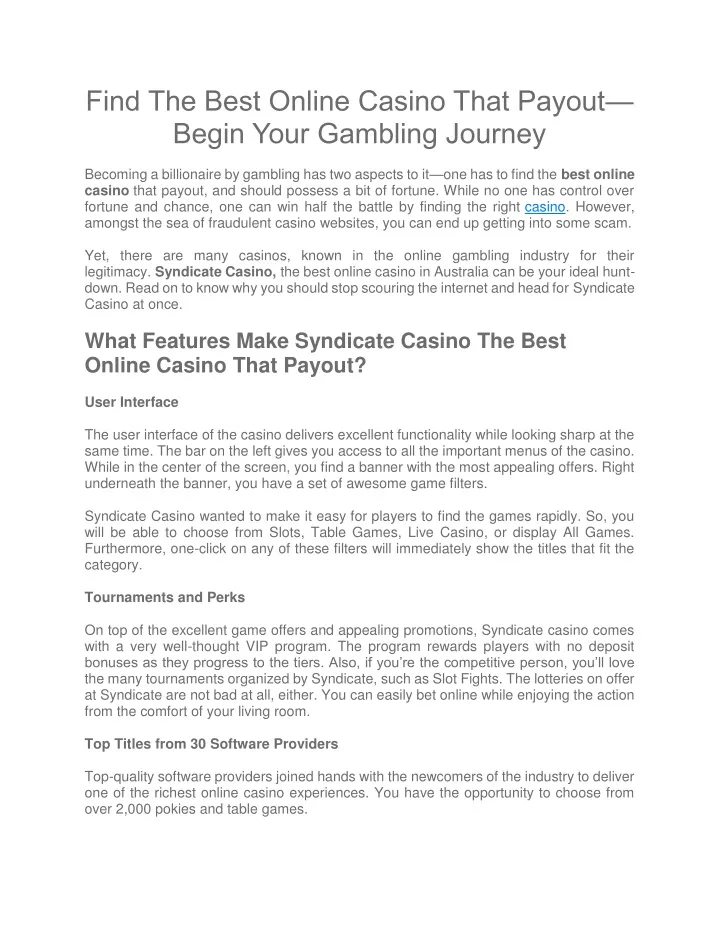 find the best online casino that payout begin