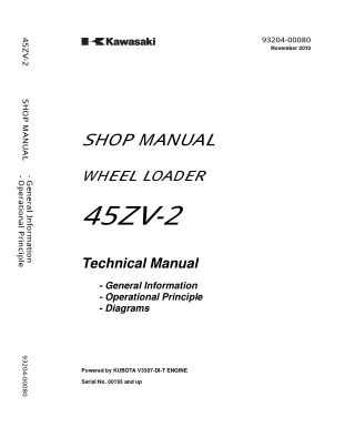 Kawasaki 45ZV-2 WHEEL LOADER Service Repair Manual (Serial No. 00193 and up)