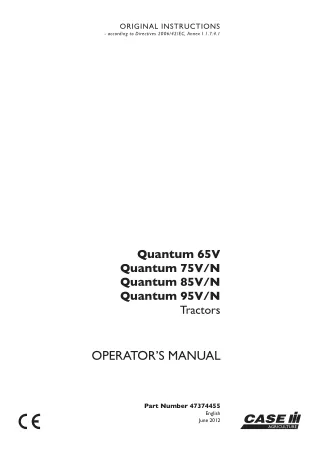 Case IH Quantum 65V Quantum 75VN Quantum 85VN Quantum 95VN Tractors Operator’s Manual Instant Download (Publication No.4