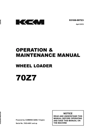 Kawasaki 70Z7 WHEEL LOADER Operator manual (Serial No. 70C6-4001 and up)