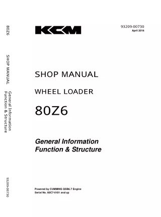 Kawasaki 80Z6 WHEEL LOADER Service Repair Manual (Serial No. 80C7-0101 and up)