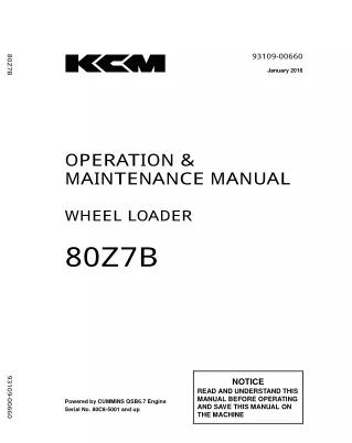 Kawasaki 80Z7B WHEEL LOADER Operation and Maintenance manual (Serial No. 80C8-5001 and up)