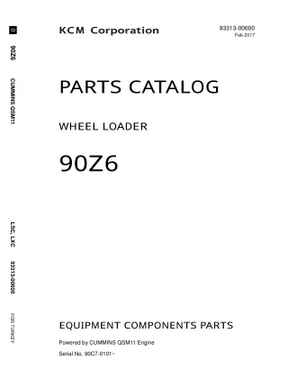 Kawasaki 90Z6 WHEEL LOADER Equipment Components Parts Catalogue Manual (Serial No. 90C7-0101 and up)