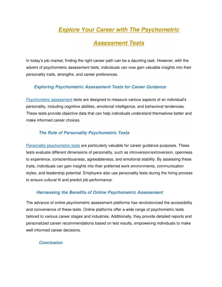 explore your career with the psychometric