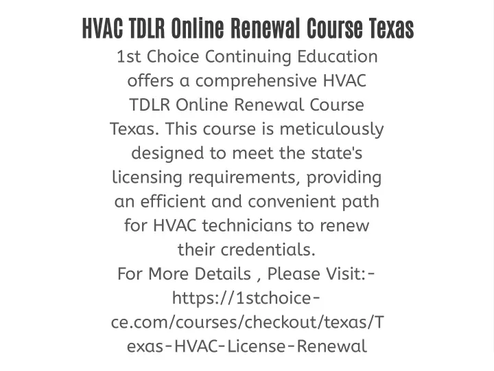 hvac tdlr online renewal course texas 1st choice