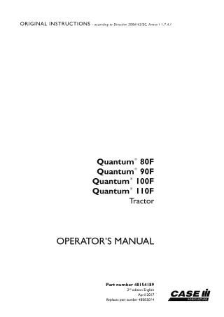 Case IH Quantum 80F Quantum 90F Quantum 100F Quantum 110F Tractor Operator’s Manual Instant Download (Publication No.481