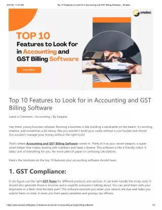 Top 10 Features to Look for in Accounting and GST Billing Software – Smaket