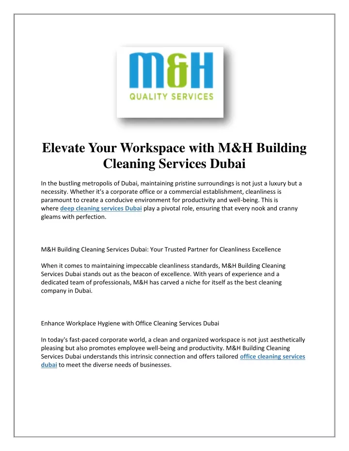 elevate your workspace with m h building cleaning