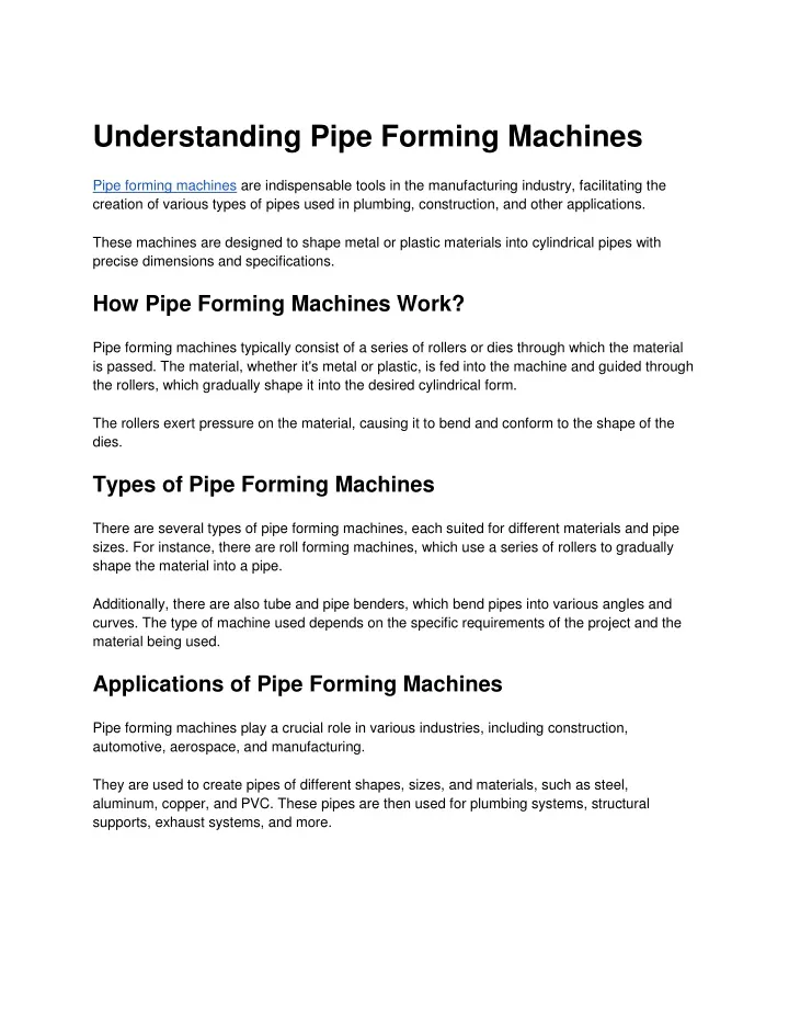 understanding pipe forming machines